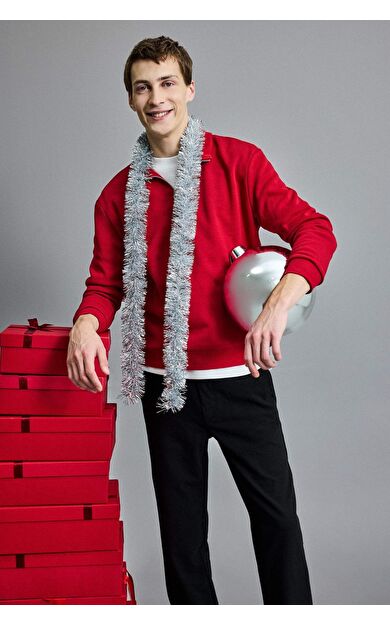 Regular Fit Dik Yaka Yarım Fermuarlı Basic Düz Sweatshirt