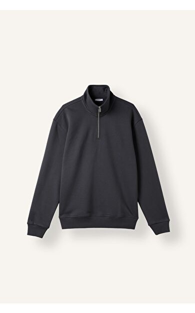 DeFacto Regular Fit Dik Yaka Yarım Fermuarlı Basic Sweatshirt