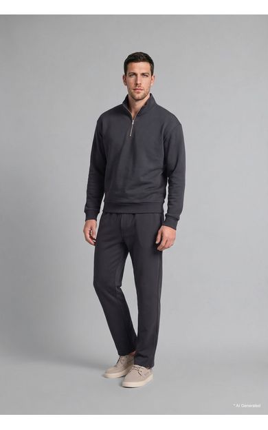 DeFacto Regular Fit Dik Yaka Yarım Fermuarlı Basic Sweatshirt Antrasit