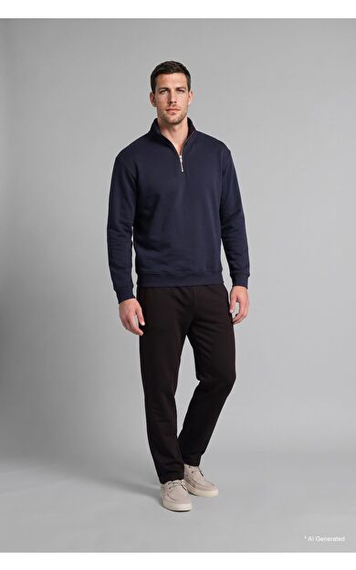 DeFacto Regular Fit Dik Yaka Yarım Fermuarlı Basic Sweatshirt