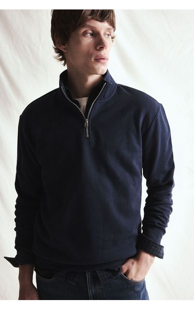 DeFacto Regular Fit Dik Yaka Yarım Fermuarlı Basic Sweatshirt