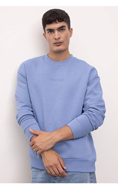 Boxy Fit Bisiklet Yaka Baskılı Sweatshirt