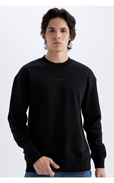 DeFacto DeFactoFit Boxy Fit Bisiklet Yaka Baskılı Sweatshirt