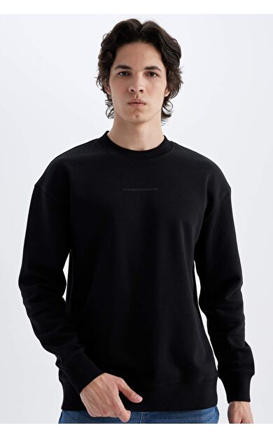 DeFactoFit Boxy Fit Bisiklet Yaka Baskılı Sweatshirt