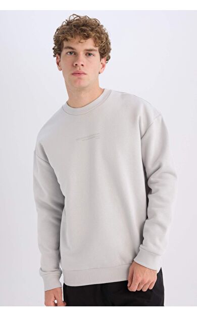 DeFacto Boxy Fit Bisiklet Yaka Baskılı Sweatshirt X8282AZ24AUGR184