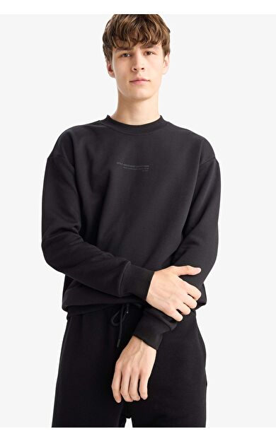 DeFacto Boxy Fit Bisiklet Yaka Baskılı Sweatshirt X8282AZ25AUBK81