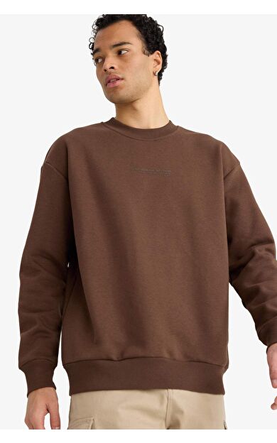 Boxy Fit Bisiklet Yaka Baskılı Sweatshirt