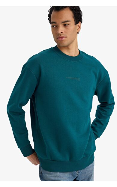 Boxy Fit Bisiklet Yaka İçi Yumuşak Tüylü Baskılı Sweatshirt