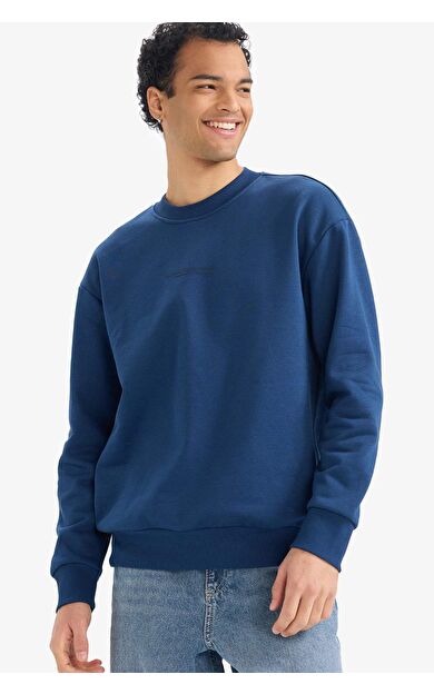 Boxy Fit Bisiklet Yaka İçi Yumuşak Tüylü Baskılı Sweatshirt