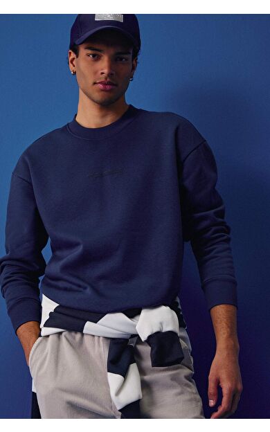 Boxy Fit Bisiklet Yaka İçi Yumuşak Tüylü Baskılı Sweatshirt