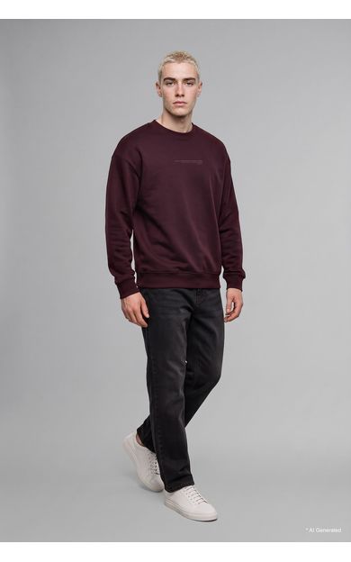 DeFacto Boxy Fit Uzun Kollu Pamuklu Bisiklet Yaka İçi Yumuşak Tüylü Baskılı Sweatshirt Bordo