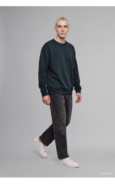 DeFacto Boxy Fit Uzun Kollu Pamuklu Bisiklet Yaka İçi Yumuşak Tüylü Baskılı Sweatshirt