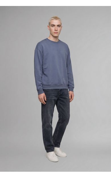 DeFacto Boxy Fıt Bisiklet Yaka Baskılı Sweatshirt İndigo