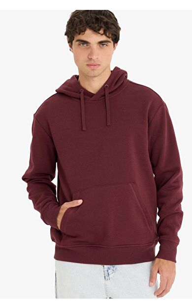 Regular Fit Kapüşonlu İçi Yumuşak Tüylü Kanguru Cepli Basic Düz Sweatshirt