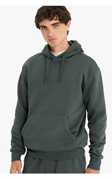 DeFacto Regular Fit Kapüşonlu İçi Yumuşak Tüylü Kanguru Cepli Basic Düz Sweatshirt