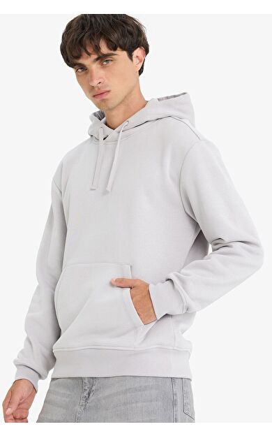DeFacto Regular Fit Kapüşonlu İçi Yumuşak Tüylü Kanguru Cepli Basic Düz Sweatshirt X8283AZ25AUGR184