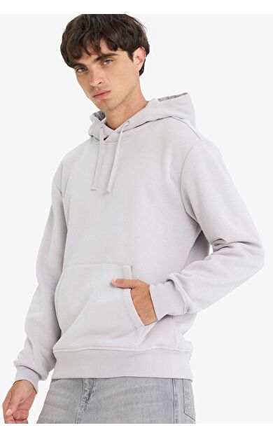 Regular Fit Kapüşonlu İçi Yumuşak Tüylü Kanguru Cepli Basic Düz Sweatshirt X8283AZ25AUGR184