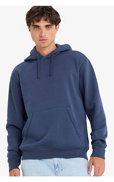 Regular Fit Kapüşonlu İçi Yumuşak Tüylü Kanguru Cepli Basic Düz Sweatshirt