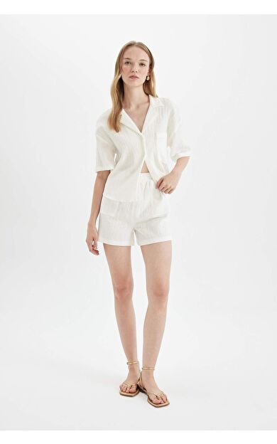 DeFactoFit Regular Fit Normal Bel Kısa Paça Müslin Şort