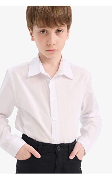 DeFacto Erkek Çocuk Polo Yaka Poplin Uzun Kollu Gömlek