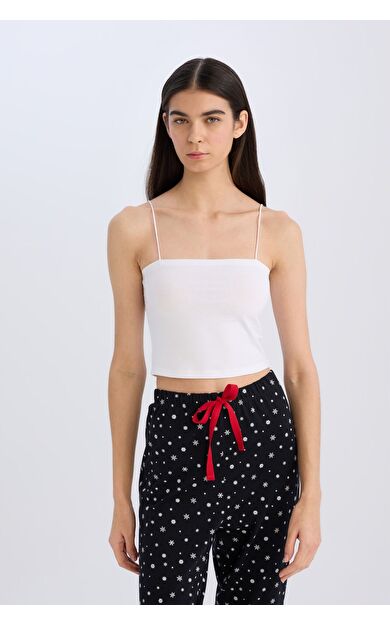 DeFacto Fall in Love İnce Askılı Crop Pamuklu Beyaz İç Atlet