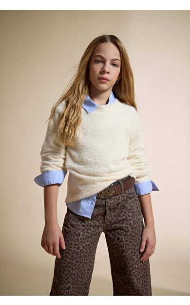 Kız Çocuk Regular Fit Bisiklet Yaka Triko Kazak