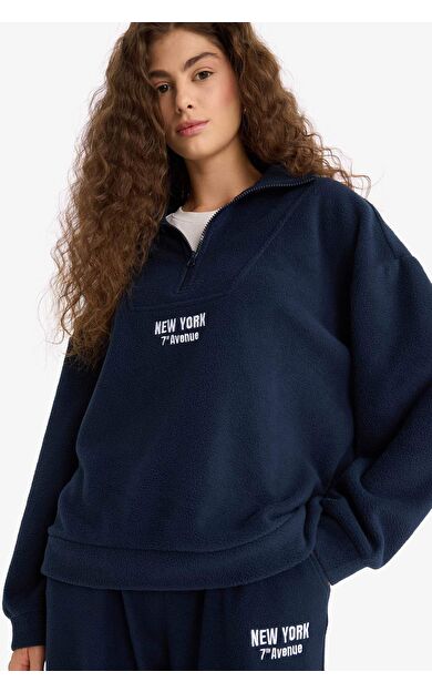 Oversize Geniş Kalıp Fermuarlı Dik Yaka Polar Sweatshirt