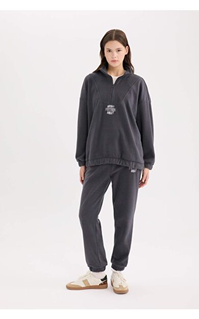 DeFacto Standart Fit Polar Eşofman Altı Beli Bağcıklı Lastikli Paça Cepli Baskılı Uzun Boy