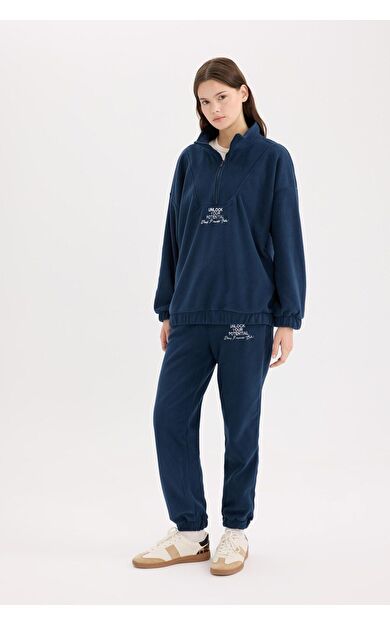 DeFacto Standart Fit Beli Bağcıklı Lastikli Paça Cepli Baskılı Uzun Boy Polar Eşofman Altı Y2650AZ24WNNV147