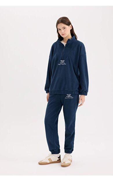 DeFacto Standart Fit Beli Bağcıklı Lastikli Paça Cepli Baskılı Uzun Boy Polar Eşofman Altı Y2650AZ24WNNV147