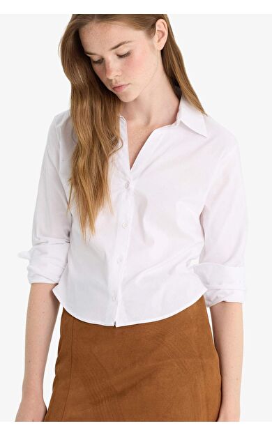 DeFacto Fitted Gömlek Yaka Bengalin Uzun Kollu Gömlek Y3128AZ25AUWT36