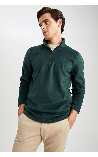 DeFacto Regular Fit Fermuarlı Dik Yaka Yarım Fermuarlı Polar Sweatshirt