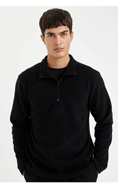 DeFacto Regular Fit Dik Yaka Fermuarlı Polar Sweatshirt Y3996AZNSBK81
