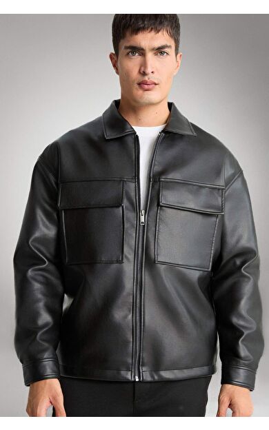 Su İtici Oversize Geniş Kalıp Gömlek Yaka Fermuarlı Mont