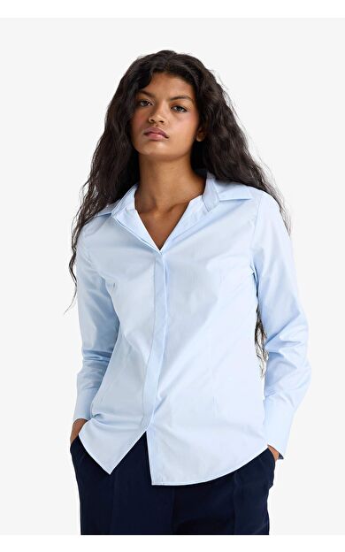 Fitted Gömlek Yaka Bengalin Uzun Kollu Gömlek