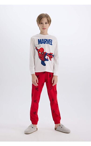 DeFacto Erkek Çocuk Pijama Takımı Marvel Spiderman Bisiklet Yaka Uzun Kollu Üst Uzun Alt