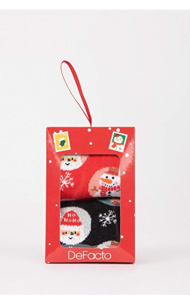 DeFacto Erkek Yılbaşı Temalı 2'li Pamuklu Uzun Çorap