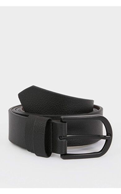 DeFacto Erkek Oval Toka Suni Deri Oval Klasik Kemer