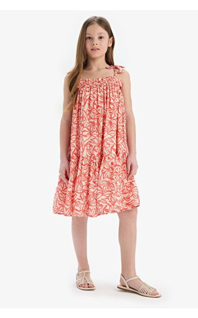 Kız Çocuk Çiçekli Askılı Elbise