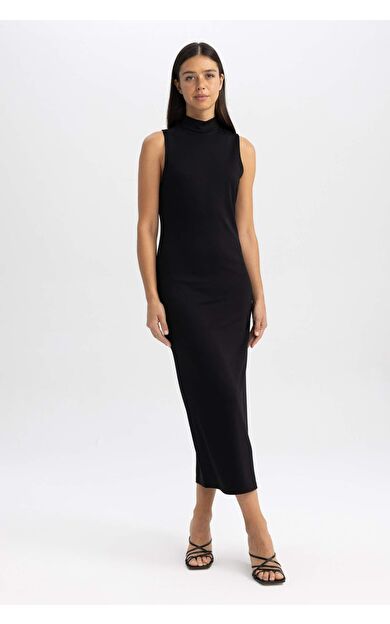 DeFacto Bodycon Yarım Balıkçı Yaka Kolsuz Midi Elbise