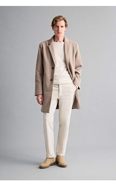 Relax Fit Ceket Yaka Düğmeli Cepli Kışlık Kaşe Parka