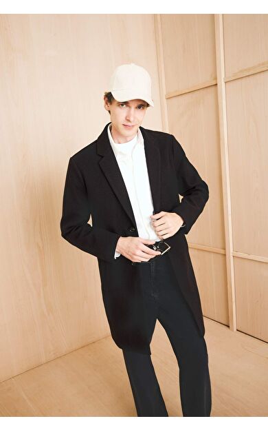 Relax Fit Ceket Yaka Düğmeli Cepli Kışlık Kaşe Parka