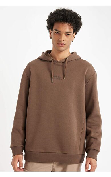 DeFacto Relax Fit Kapüşonlu Baskılı Sweatshirt