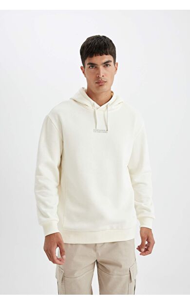 DeFacto DeFactoFit Relax Fit Kapüşonlu Baskılı Kalın Sweatshirt Y9652AZ24AUER139