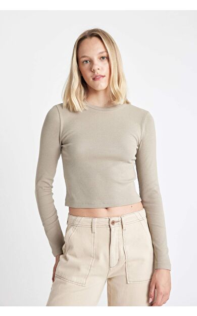 DeFacto Fitted Bisiklet Yaka Fitilli Kaşkorse Uzun Kollu Tişört Y9870AZ24AUKH382