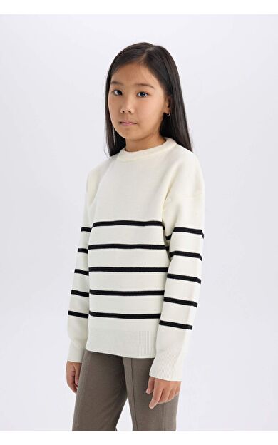 DeFactoFit Kız Çocuk Çizgili Bisiklet Yaka Triko Kazak Z0194A624AUER233