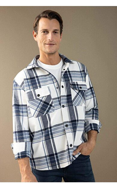 DeFacto Relax Fit Kareli Pamuklu Uzun Kollu Gömlek Z0639AZ24AUNV165