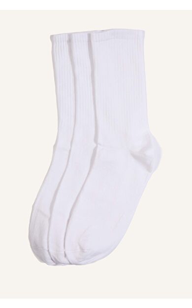 DeFacto Erkek 3'lü Pamuklu Uzun Çorap Beyaz