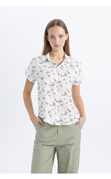DeFacto DeFactoFit Coool Desenli Kısa Kollu Gömlek Z1661AZ24SPGN454