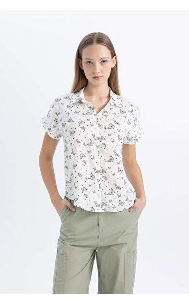 DeFacto DeFactoFit Coool Desenli Kısa Kollu Gömlek Z1661AZ24SPGN454